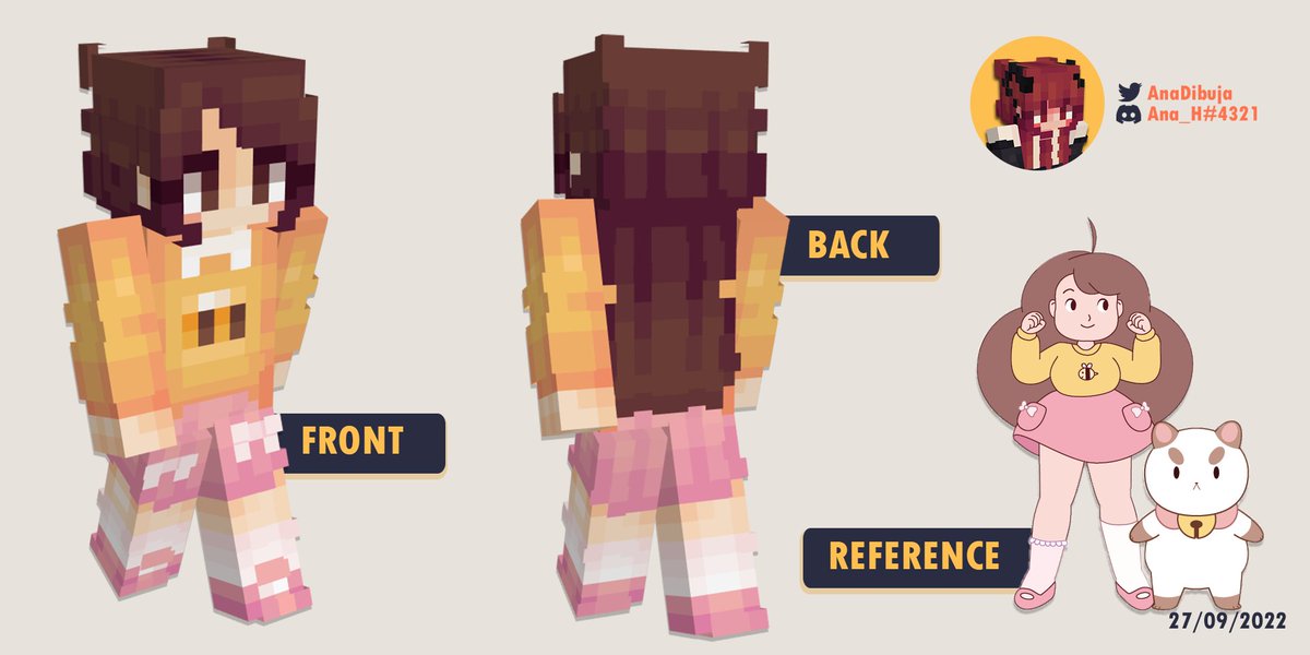 [ Custom Skin  - Bee (Bee and PuppyCat) ] 🐝

¿Opiniones? ¿Apoyo? 🔁❤️👩‍💻
➡️Portfolio: behance.net/ana_h

➡️Link de descarga: planetminecraft.com/skin/bee-bee-a…

#minecraft #mcyt #pixelart #minecraftskin #fanart #minecraftskins #commission #beeandpuppycat