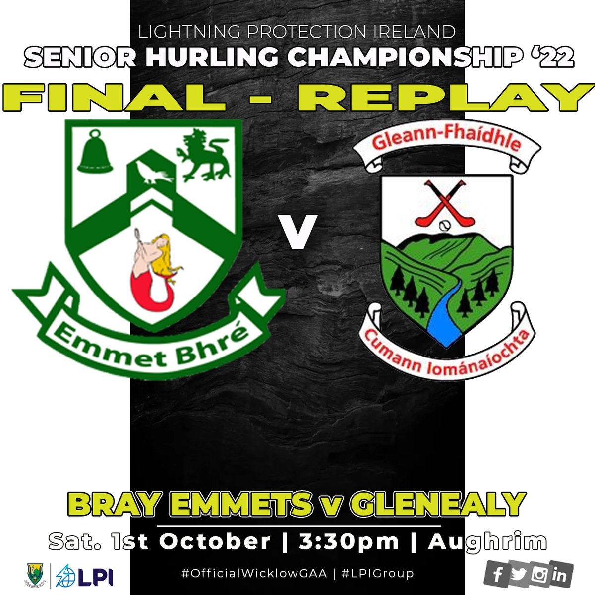 wicklowgaa's tweet photo. They're gonna do it all again!
Aughrim Sat. 1st Oct at 3:30pm is the replay of the LPI Group Senior Hurling Championship Final when Bray Emmets & Glenealy throw-in at 3:30pm.
@eastcoastfm @WicklowPeople @officialgaa
#LPIGROUP #officialwicklowgaa #WicklowGAA #hurling #GAA https://t.co/YH8TQpRmje