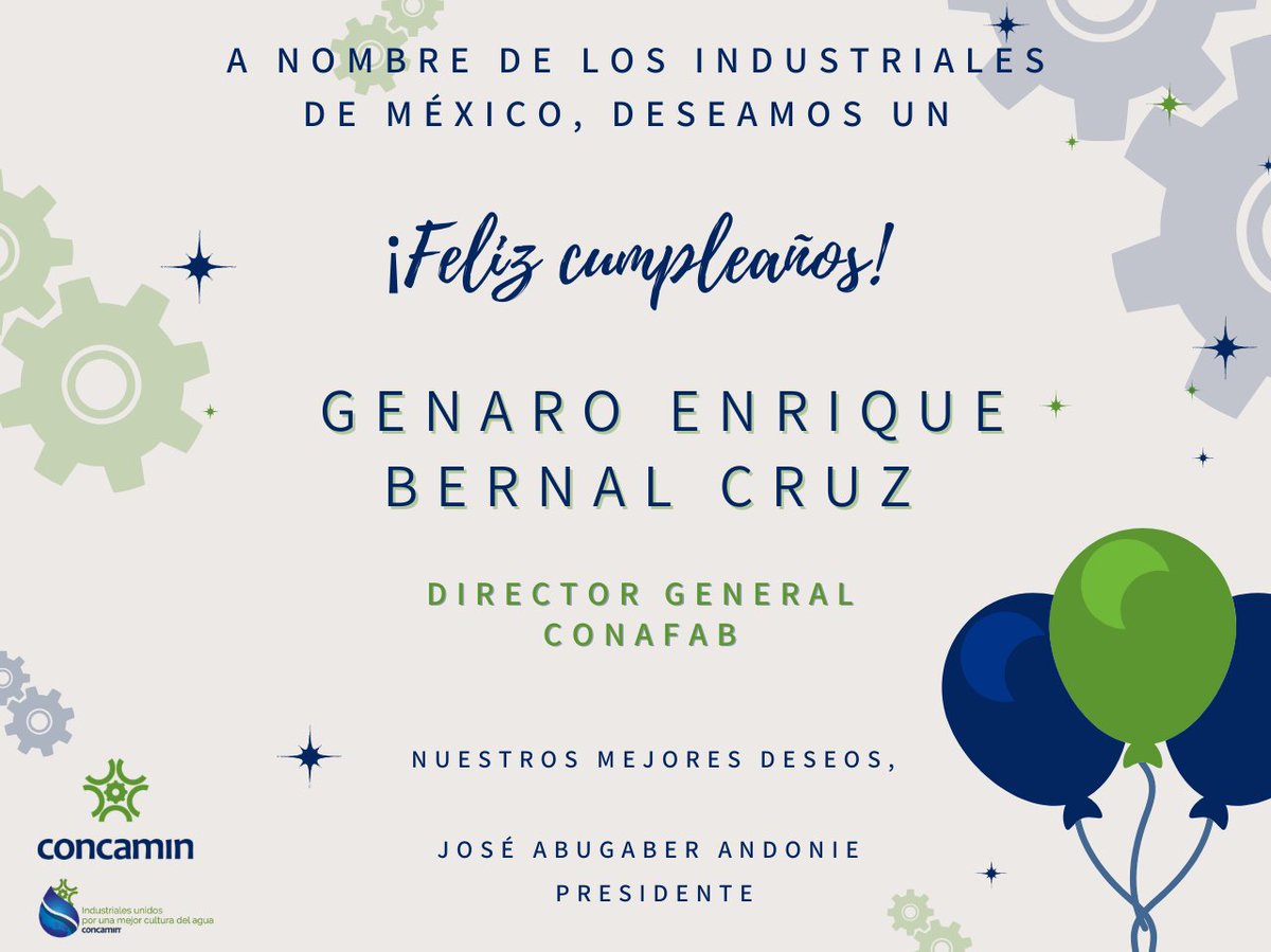 CONCAMIN's tweet photo. 🥳 Muy feliz cumpleaños Genaro Enrique Bernal Cruz, Director General #CONAFAB. ¡Un fuerte abrazo de parte de todos los que conformamos la Confederación! https://t.co/XTpRcQQOwj