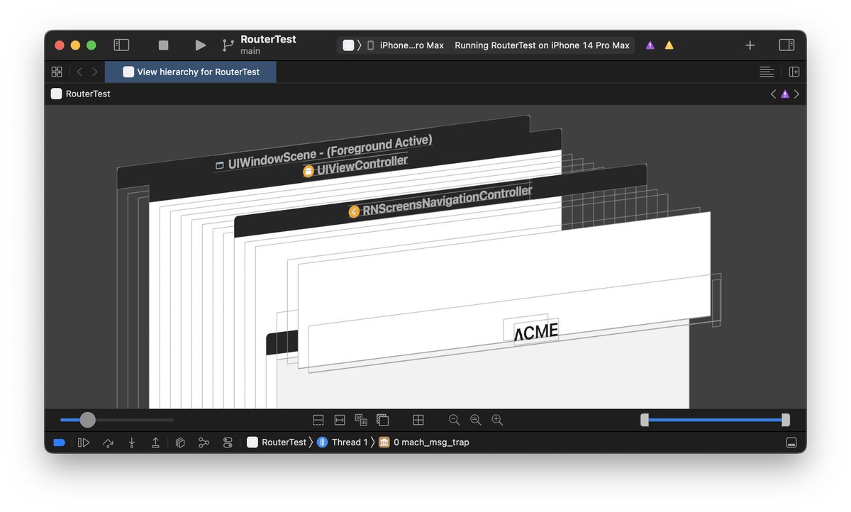 This is a screenshot of the native iOS view hierarchy from an app made with <a href="/Expo/">Expo</a> Router.

These are truly native apps and get OS-level view optimizations by utilizing native primitives like UIViewController and Fragment.

No compromising user experience for developer experience.