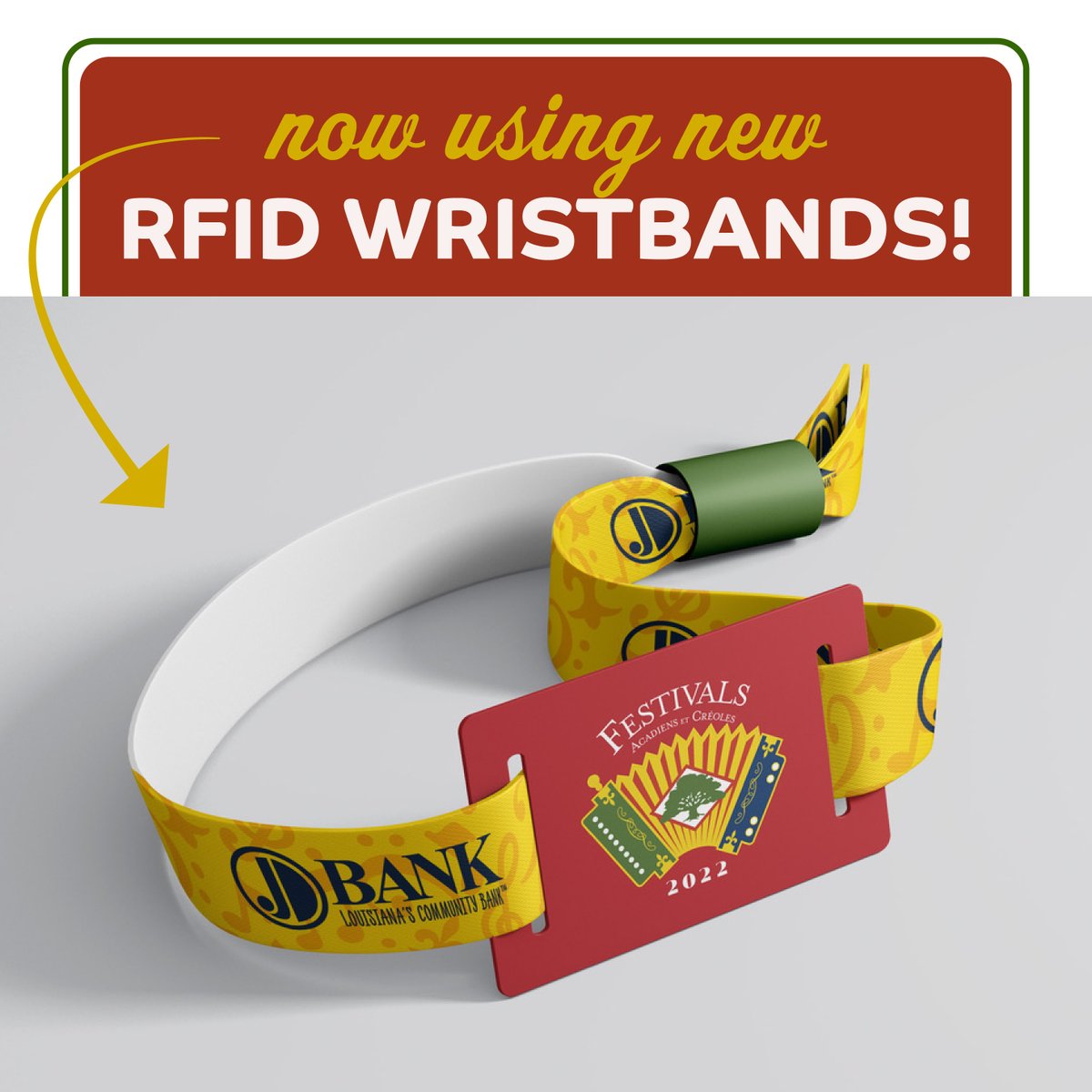 ✨BIG NEWS!✨ Festivals Acadiens et Créoles will now be using RFID wristbands! Now you can simply load up your wristbands with funds to purchase drinks throughout the Festivals and receive a refund of unused funds automatically to your card on Monday. 👏 
#FAetC2022