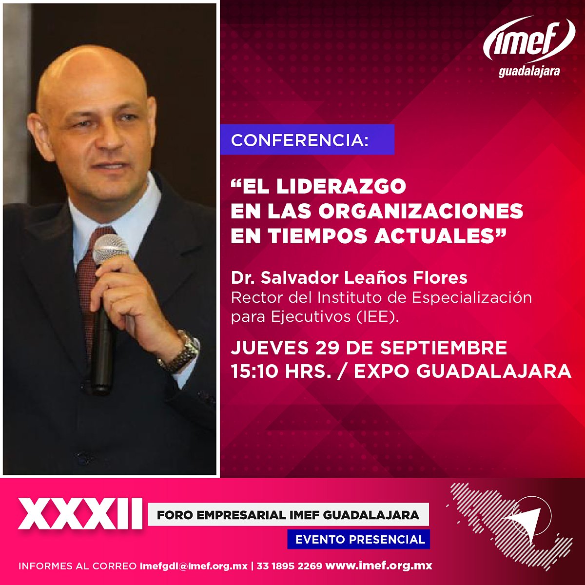 <a href="/SalvadorLeanosF/">Salvador Leaños</a> nos hablará del liderazgo en las organizaciones en tiempos actuales a las 15:10 hrs en nuestro XXXII Foro empresarial, el próximo 29 de septiembre. Adquiere tu boleto aquí bit.ly/3DjkvSN 
Recuerda que estaremos desde las 8:30 hrs en el registro.
