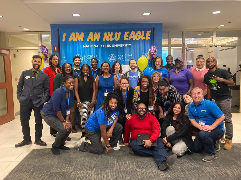 AurelioOnCampus's tweet photo. They say “It takes a village” and this is just some of the @NationalLouisU #NLUUGC Villagers that came together to make #NLUWelcomeWeek happen today and welcome our newest members of #NLUEagleLife. Two more days remain capping the week with #NLUEagleFest and #NLUCityTakeover! https://t.co/9mYg4dAccW