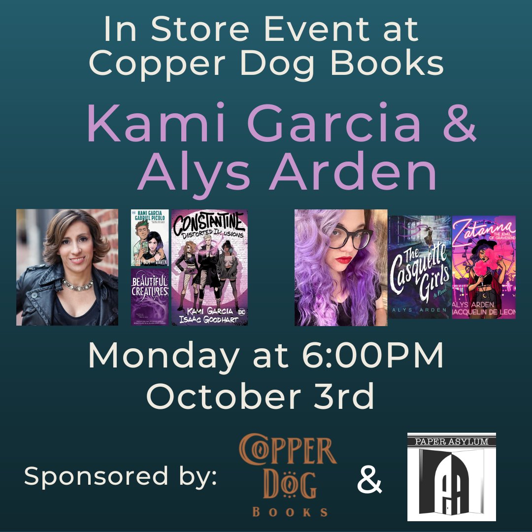 Calling all graphic novel fans and Teen Titans fans - You won’t wanna miss this in store event, and we are delighted to partner with <a href="/paperasylum/">Paper Asylum</a> for it.

<a href="/kamigarcia/">Kami Garcia</a>, author of the Teen Titans series will be talking with <a href="/AlysArden/">Alys Arden</a>! 

Register here:
copperdogbooks.com/event/kami-gar…