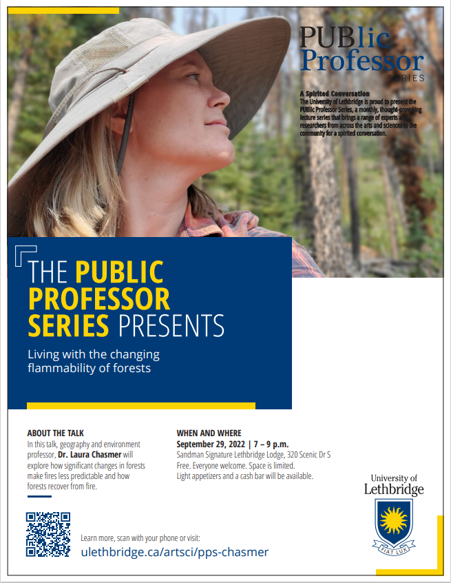 CanadaWildfire's tweet photo. On Sept 29, Dr. Laura Chasmer @ErsPeat will speak on living with the changing flammability of forests as part of @uLethbridge's PUBlic Professor series. Catch her in person. If you aren't able to make it, you can view it on Zoom: 
https://t.co/n0NnVxGzcl https://t.co/7OJwRpUpYn