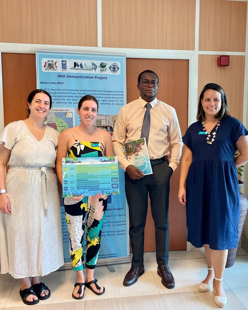 After years of collaborative work with the <a href="/JmichelFoundatn/">James Michel Foundation</a> &amp; <a href="/SeyCCAT/">SeyCCAT</a>, we were thrilled to meet with the Seychelles Environment minister to deliver Seychelles' new #BlueCarbon #Roadmap yesterday, paving the way towards the protection/ restoration of their blue carbon ecosystems.