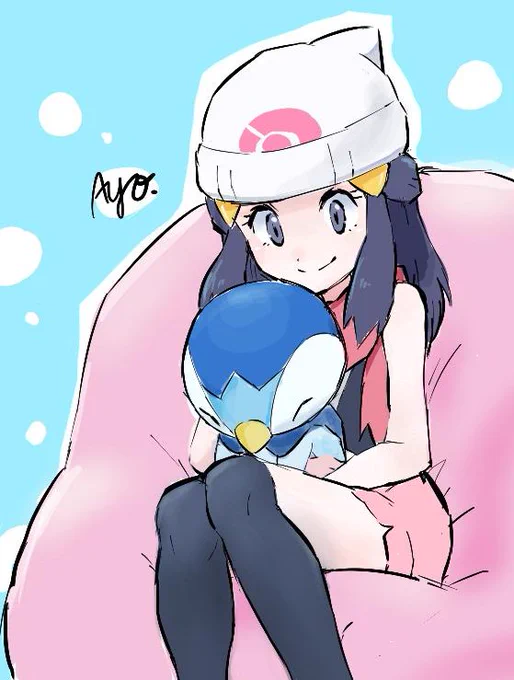 ヒカリ&amp;ポッチャマこの間の絵チャで描きました!#ダイパ16周年 #DP16周年 