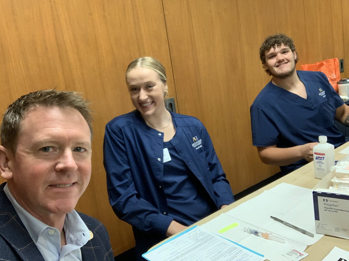 Always love the <a href="/AugieNursing/">Augustana Nursing</a> flu shot day great iob <a href="/AugieVolleyball/">Augustana University Volleyball</a> Kia Kriener <a href="/AugieFB/">Augustana Football</a> Nick Nelson didn’t feel a thing!