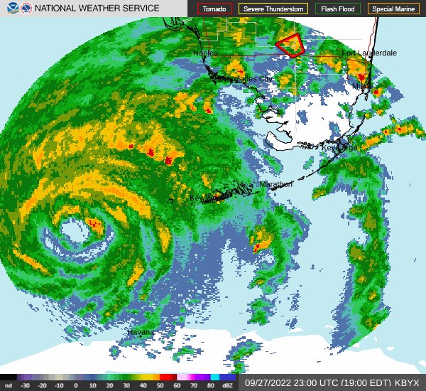 NHC_Atlantic's tweet photo. 7PM EDT Position Update for Hurricane #Ian: The estimated minimum central pressure based on recent obs from a NOAA Hurricane Hunter is 947 mb. During the last hour, the Key West Int Airport reported a sustained wind of 48 mph with a gust to 71 mph. https://t.co/tW4KeGdBFb https://t.co/7pS3018XpB