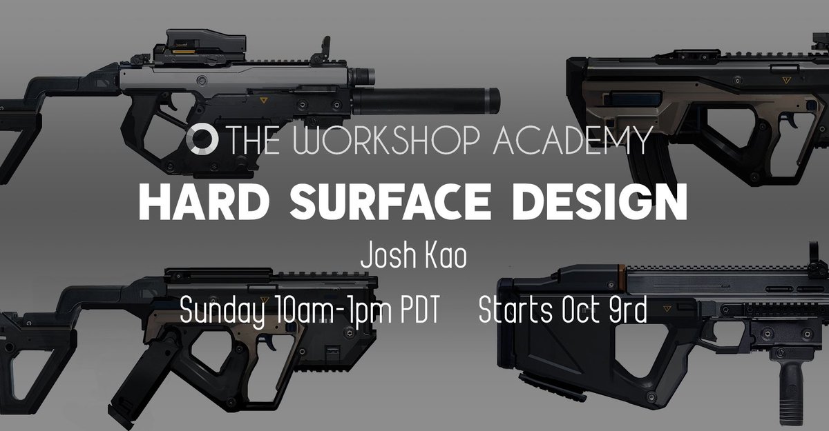 Josh Kao  (@joshkaoart) on Twitter photo A couple weeks before the Hard Surface Design class starts! Sign up if you want to learn about scifi designs, mechs, weapons, spaceships….etc! theworkshopacademy.net A couple weeks before the Hard Surface Design class starts! Sign up if you want to learn about scifi designs, mechs, weapons, spaceships….etc! theworkshopacademy.net