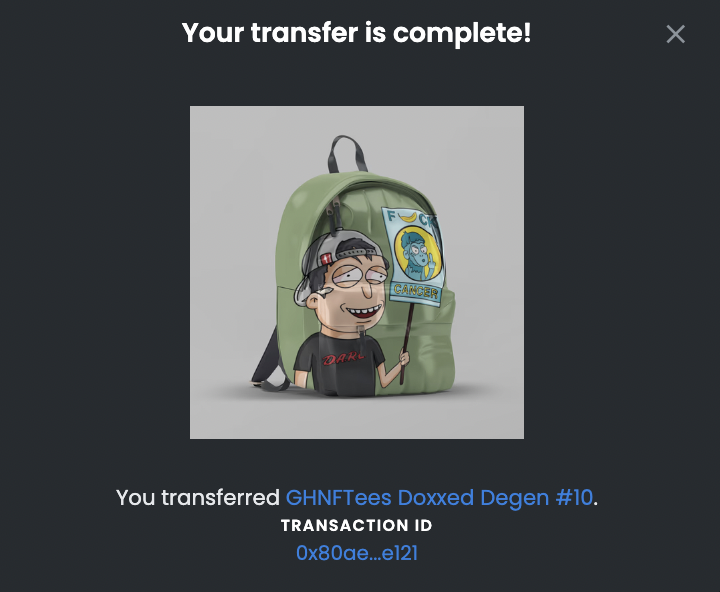 rayshearer's tweet photo. Thank you @MevlinAi for purchasing #BackpackNFTees Appreciate the love. ๐ฅฐ
@srpeters @SrPetersLAB @GODHatesNFTees @ApeHaterClub #SrBananos #RottenBananos #DVDATheCult https://t.co/isfUdtLEjf