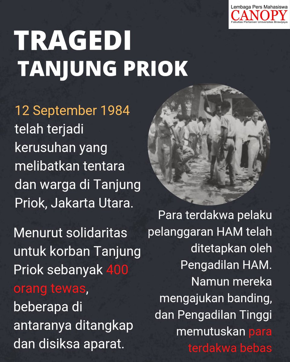 CANOPY_FPUB's tweet photo. [SEPTEMBER MASIH GELAP]

Dikenal sebagai bulan paling kelam bagi sejarah HAM Indonesia. Banyak korban berjatuhan ketika melawan, namun tak benar benar tumbang. Mulai dari peristiwa 30 September 1965 sampai pembunuhan terhadap aktivis Munir. https://t.co/YIEVJorBBY