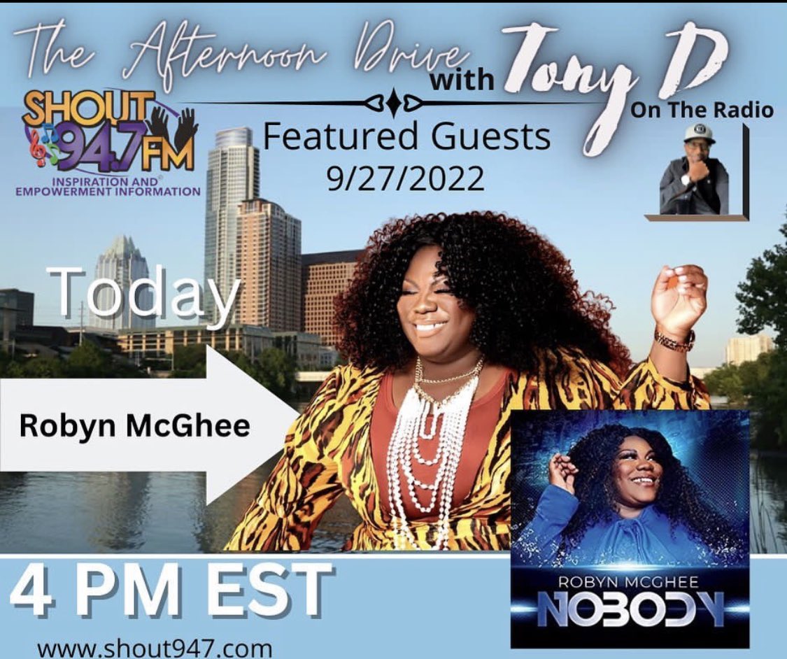 Thank you <a href="/Tonyd947/">Tony D</a>  for a great interview with you and #BabySisterShaun on #WAAW Shout 94.7! You guys are awesome! #RadioIsKing #IndieGospel #ThankYouRadio #IndieArtist #IAmRobynMcghee #Nobody #NewSingle #AfternoonDrive #TonyDOnTheRadio