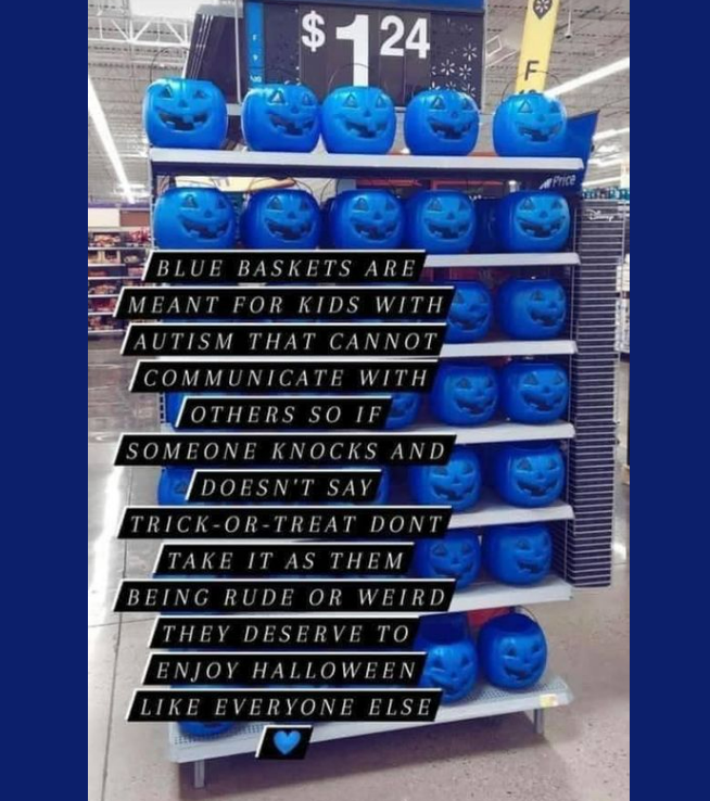 anniehutchs's tweet photo. For people asking about the blue Halloween pumpkin baskets available in stores!  #AutismAwareness #Autism #Halloween https://t.co/LMEn5k7ML6