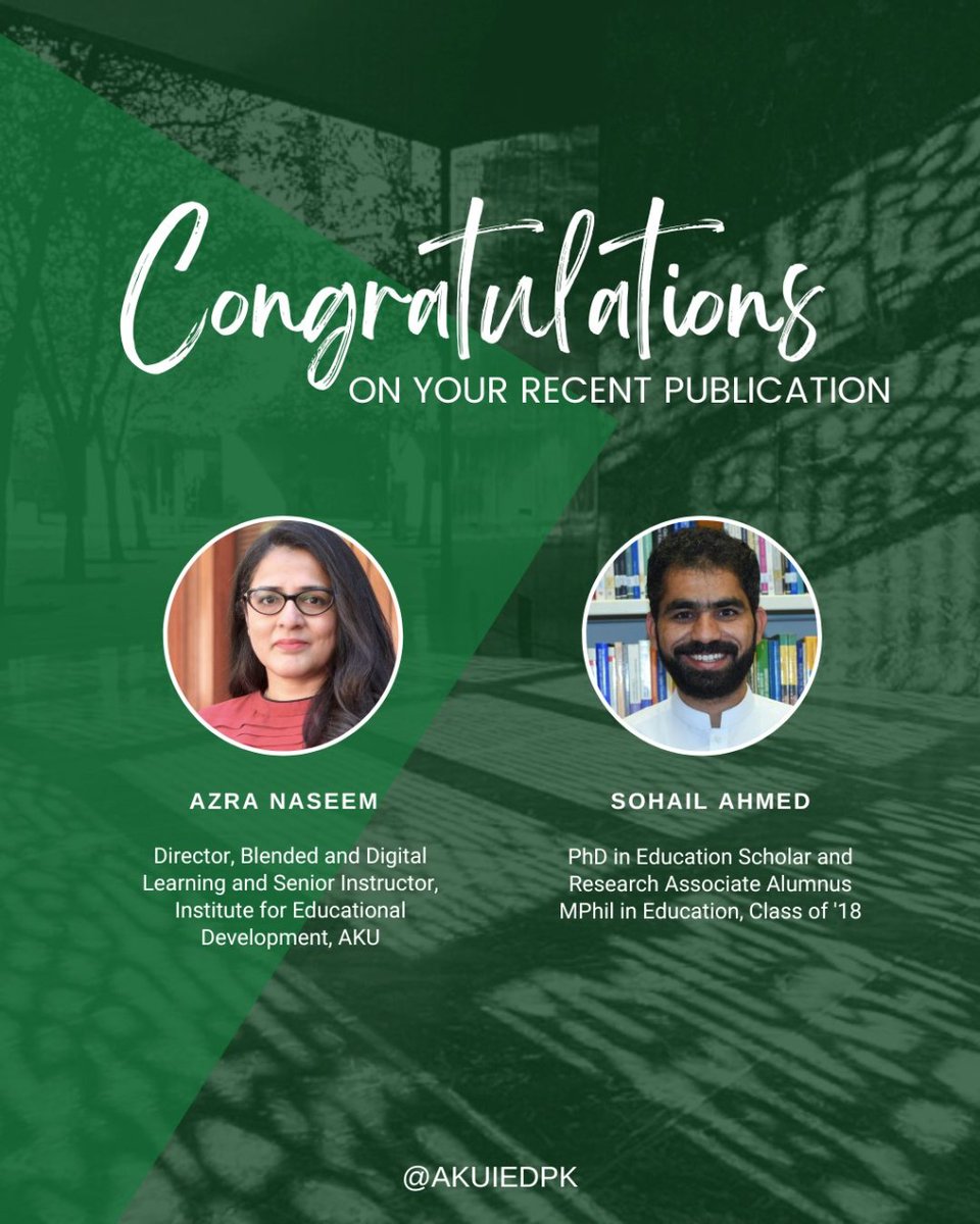 Congratulations to our faculty, <a href="/azranaseem/">Azra Naseem</a>, PhD scholar <a href="/sohail9595/">Sohail Ahmad</a> &amp; other AKU colleagues for their recently published article in the Journal of Technology, Pedagogy and Education! 

Read more here 👉🏼 bit.ly/3LFEkG0

#aku #akuied #akualumni #EmergencyMode #innovation