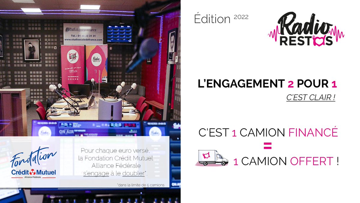 Comme l’année dernière, la Fondation <a href="/CreditMutuelAF/">Crédit Mutuel Alliance Fédérale</a>  s’associe à l’opération #RadioRestos pour aider les <a href="/restosducoeur/">Les Restos du Coeur</a> à renouveler leur parc de véhicules frigorifiques essentiels à l’acheminement des denrées alimentaires. 
#OnCompteSurVous pour en parler !