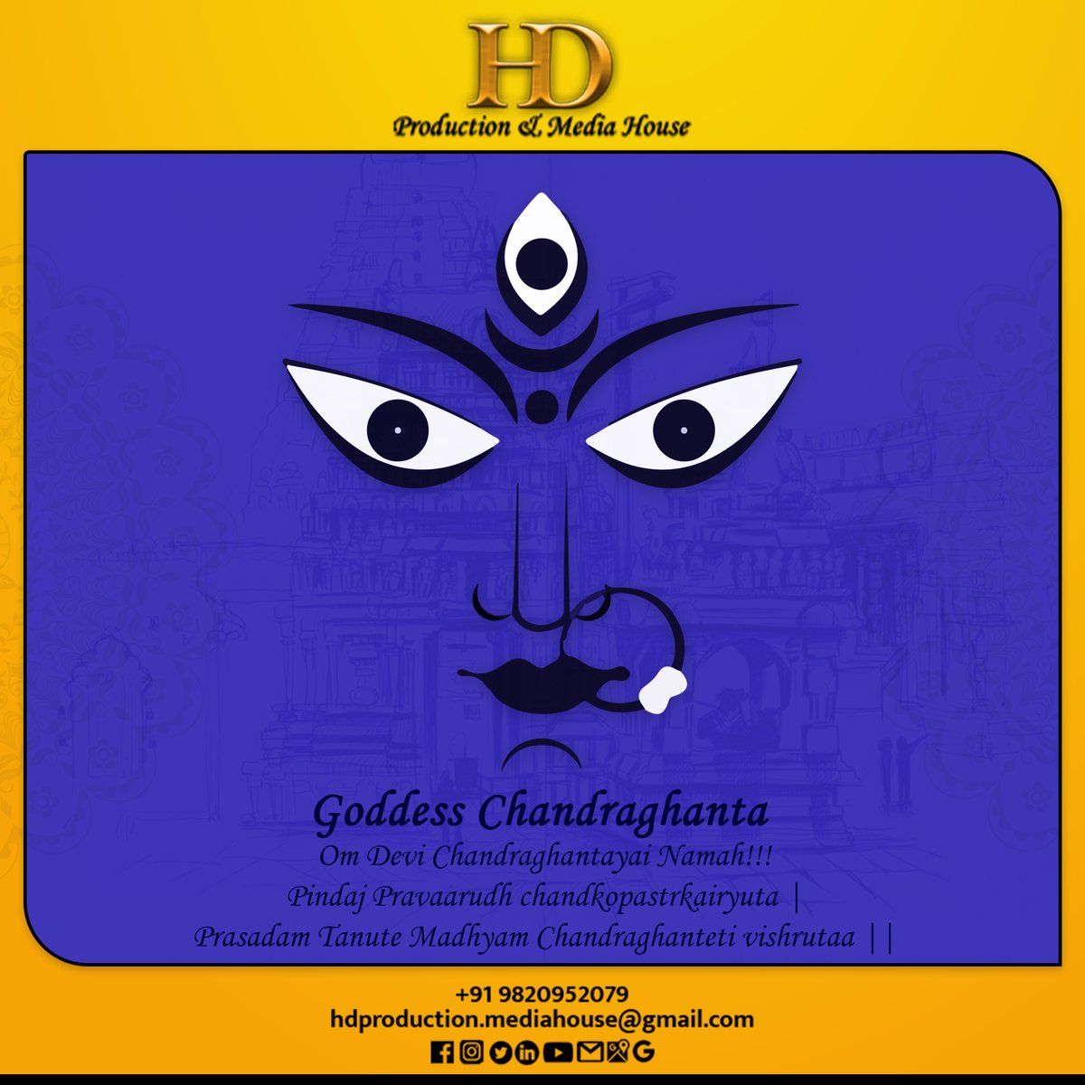 rHighDefinition's tweet photo. Goddess Chandraghanta 
.
Om Devi Chandraghantayai Namah!!!
Pindaj Pravaarudh chandkopastrkairyuta |
Prasadam Tanute Madhyam Chandraghanteti vishrutaa ||
.
Meaning: O Goddess Chandraghanta, who rides on Tiger, angry on enemies, holds many weapons in 10 hands, be propitious to me. https://t.co/63HZqaZLhn
