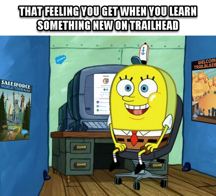 Salesforce_Marc's tweet photo. Why does this look exactly like me after completing these badges?
I can't be the only one LOL

#Salesforce #SalesforceCertified #SalesforceAdmin #SalesforceAdministrator #Trailhead #TrailblazerCommunity #SalesforceCommunity #SalesforceOhana #AwesomeAdmins https://t.co/S9kT2CnmEZ