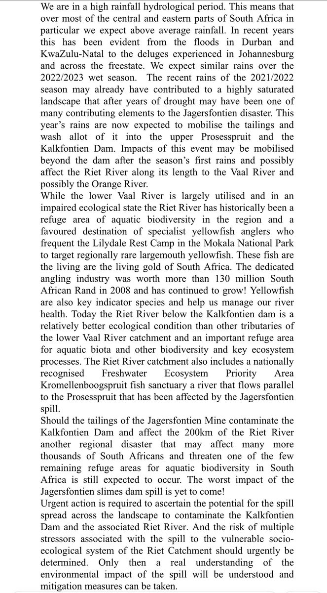 A short report on the environmental impact of the Jagersfontein mine tailings dam collapse.