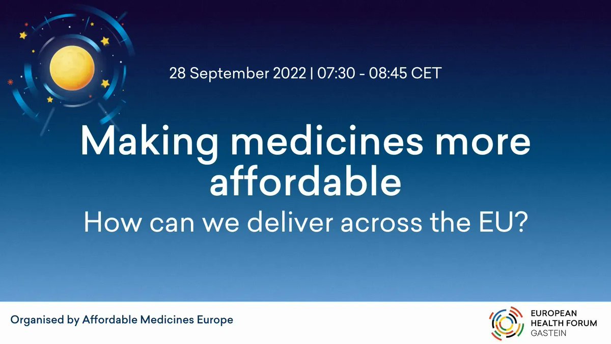 GasteinForum's tweet photo. Making medicines more affordable - How can we deliver across the EU?

Join @AffordableMedEU from 07:30 this morning for a breakfast workshop at Hotel Das Alpenhaus to discuss!

#EHFG2022 https://t.co/R17Sopq5mw