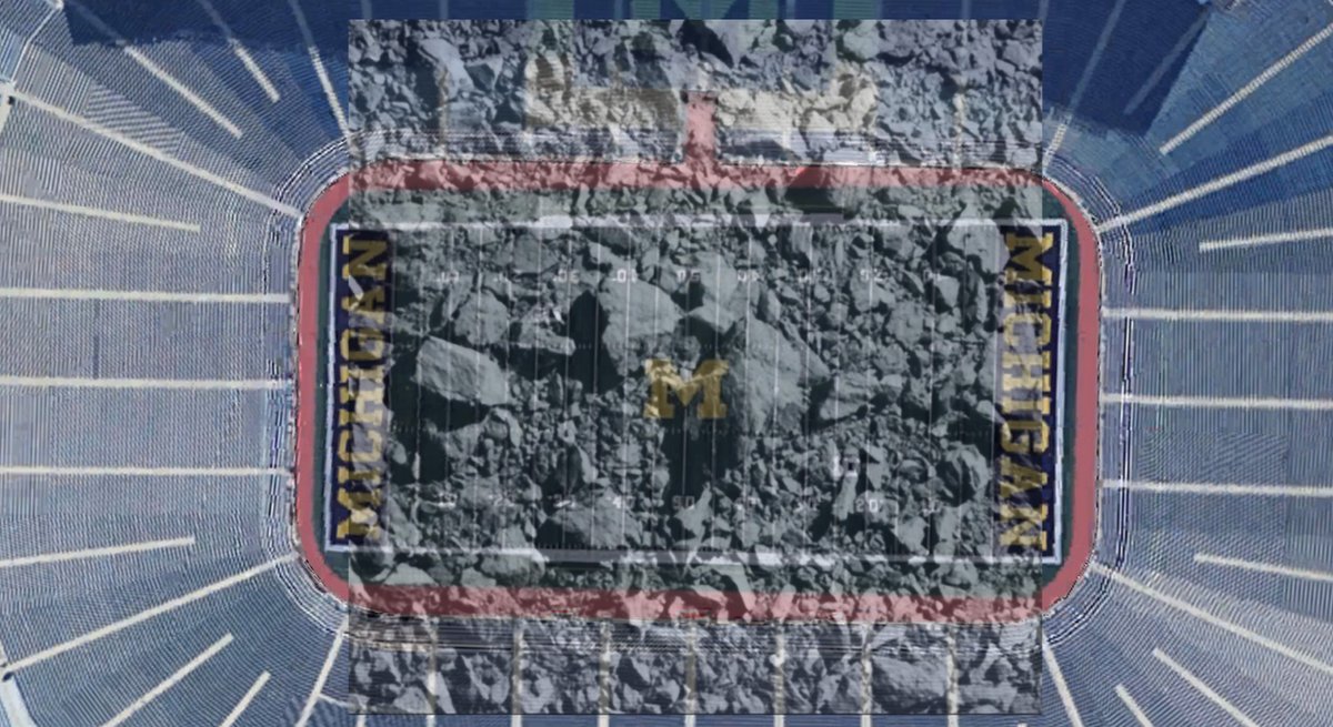 answerswithjoe's tweet image. According to @DJSnM, the last DART image was about 100m across. For us &apos;Mericans I put it on top of a football field so you can see how big those boulders were.
