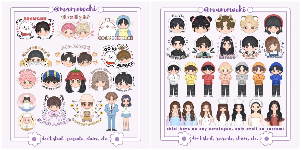 mamowchi's tweet image. Help RT, please? Thanks! 🥺💗

Halo! Mochi open commis wm watermark logo dan chibi hand drawn nih! Free request desain, bisa buat GO, olshop, tugas. Desain lain (cover moment, layout, sticker WA) juga bisa! Katalog wm start 3K aja~

#zonauang #zonaba