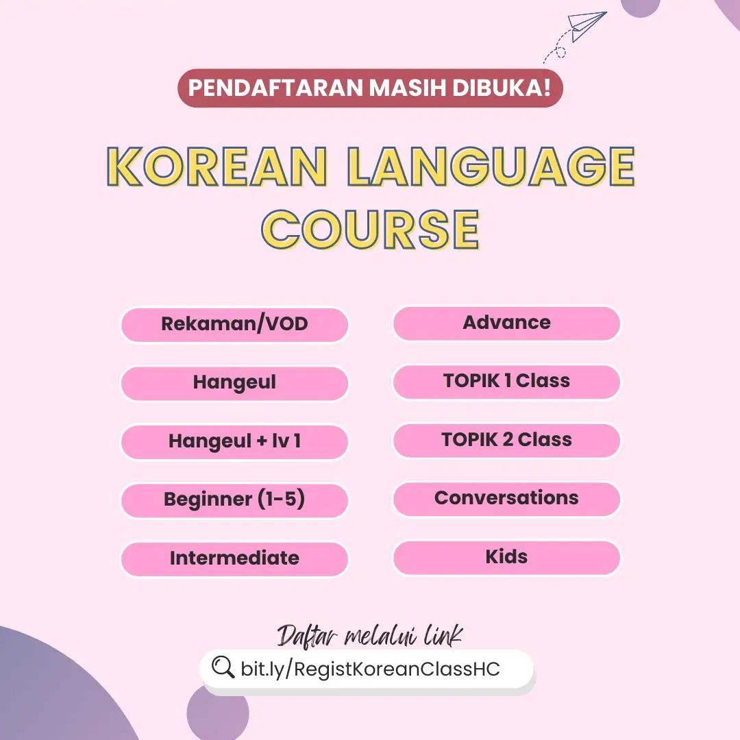 hellocationofc's tweet image. [ OPEN REGISTRATION : Korean Languange Course]✨

Annyeong Cationers!! 👋

Kabar gembira buat Cationers yang masih bingung atau kesulitan dalam belajar bahasa Korea. Hellocation dengerin kesulitan kamu nih dengan membuka pendaftaran course bahasa korea dengan topik tertentu.