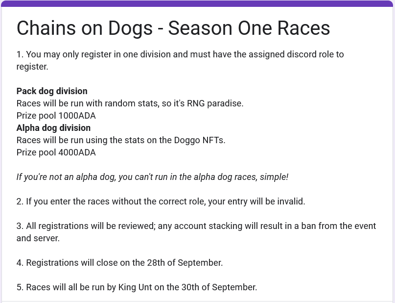 chainsondogs's tweet photo. DON'T FORGET TO REGISTER FOR RACES🚨
Registration link is in Discord.
https://t.co/WV9zpDQm2U
👇 https://t.co/5eRF1w1MON