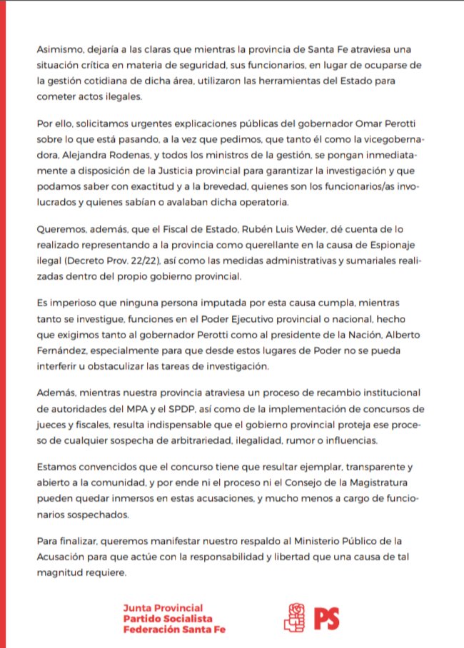 LioneCattalini's tweet photo. Declaración de la Junta Provincial del Partido Socialista: Santa Fe vive una crisis institucional grave y profunda sin precedentes → https://t.co/sPzThFLpLR https://t.co/jq3FrBpiM9