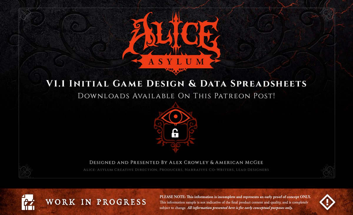 americanmcgee's tweet photo. HUGE MASSIVE update re: Alice: Asylum pre-production work over on my Patreon. This includes a detailed breakdown of content and design geared towards development time/cost estimates. Interesting stuff for #gamedev 

https://t.co/cKB2d5wEh8 https://t.co/C0fAqH7Kfd