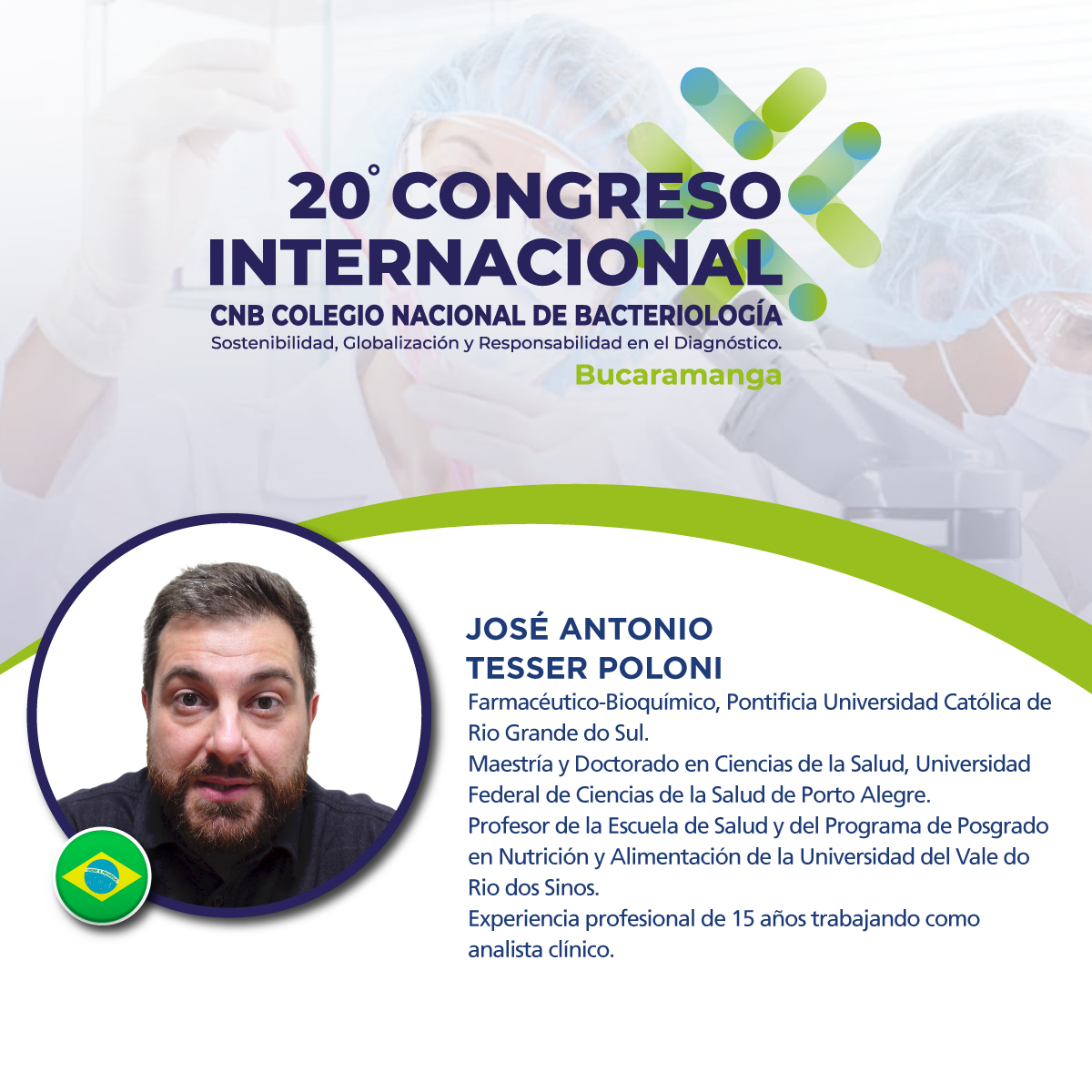 Conferencistas del 20º Congreso Internacional CNB 2022. SEDIMENTO URINARIO CONTROL DE CALIDAD EN UROANALISIS. Viernes 11 de noviembre 8:00 a. m. - 11:00 a. m. #Laboratotio #Congreso #Presencial #Noviembre #Bucaramanga #Sostenibilidad #Globalización #Responsabilidad #Diagnóstico