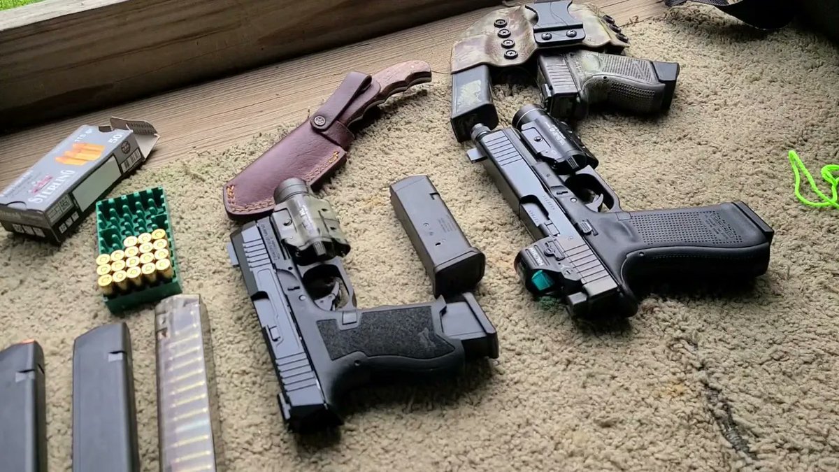 edc76239's tweet photo. Tools of the trade during #rangeday @GLOCKInc @USCCA #PSADagger @Streamlight #glock17mosfsgen5 #threadedbarrell #glock26 @holosunoptics #HS507C #TLR2G #truglo #nightsights #9mm #thepewpewlife https://t.co/HJ521dIP1y