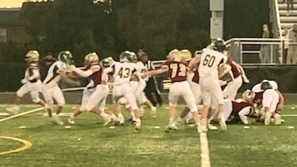 wcsBMS's tweet photo. BMS vs @wcsPageMS in the @wcsWMAA Championship! Vikings are leading 34-14 with 4 min remaining in the game!! Everyone is out tonight: Families, Student Section, Cheerleaders and THE VIKING! https://t.co/2EFs4sfRzo