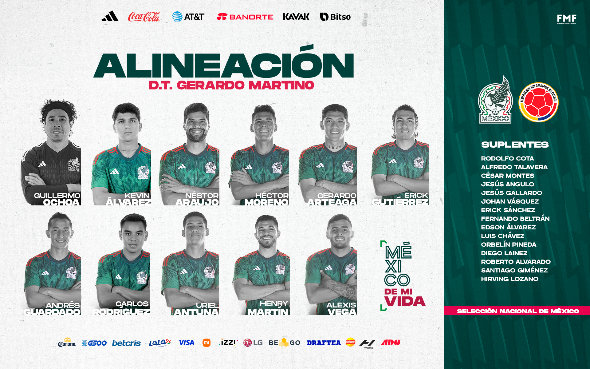 Alineación de México vs. Colombia por la Fecha FIFA