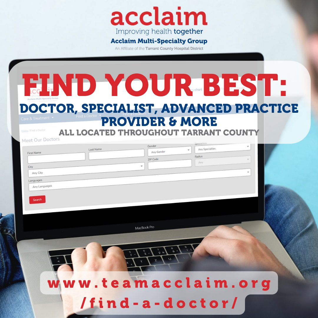 acclaimdoctors's tweet photo. We provide the very best of providers throughout Tarrant County who have the most skill and preparation from their work with JPS Hospital. 
Find your path to better health: https://t.co/0AMM3i8Vni
#health #hospital #medical #Big4 #AcclaimDocs #FortWorthDocs https://t.co/be9pEdlLjp