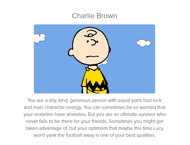 Bradley Gareth on Twitter "Took a Peanuts character quiz lmao"
