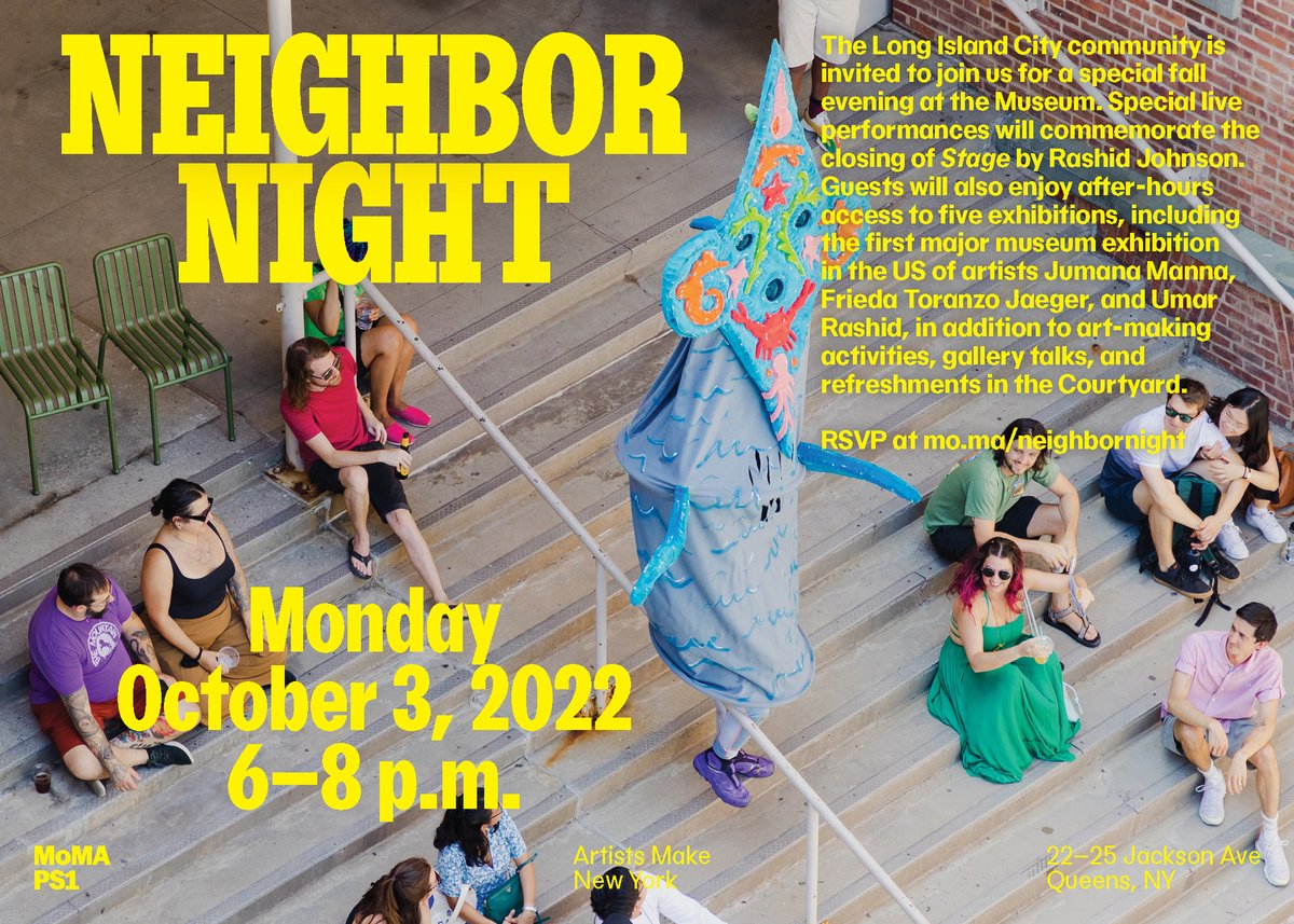 QueensCB2's tweet photo. Join @MoMAPS1 and your neighbors for NEIGHBOR NIGHT!
Monday, October 3, 2022 6-8pm #neighbornight https://t.co/doe5W5VzzV