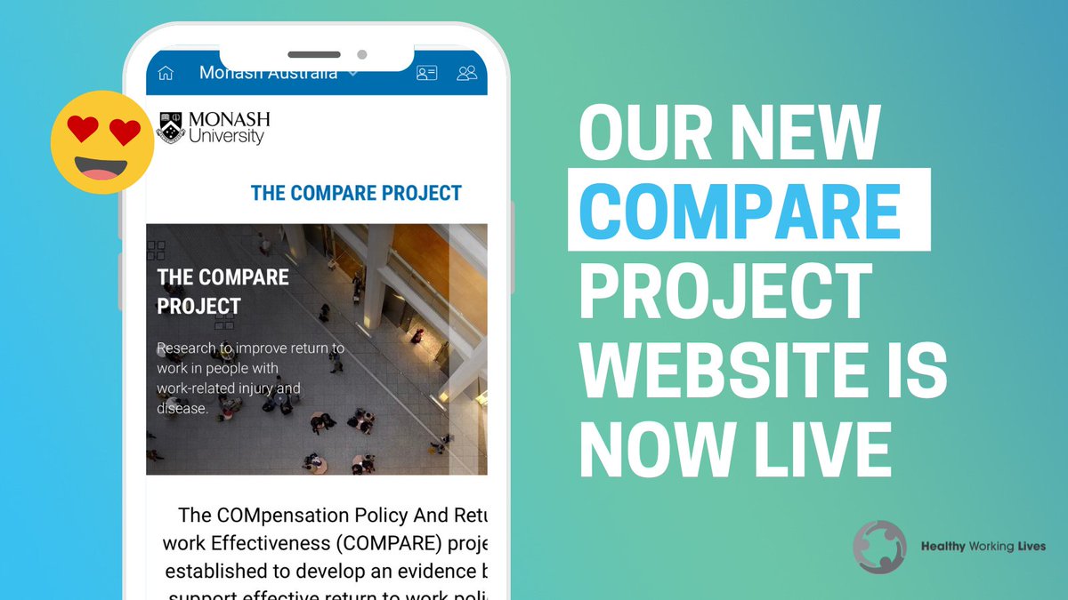 The COMPARE project (est. 2014) developed an evidence base to support effective return to work policy &amp; practice in Aust. and provide research to workers’ compensation schemes. We now have a fancy new website which contains all things COMPARE! bit.ly/3BPxCsu