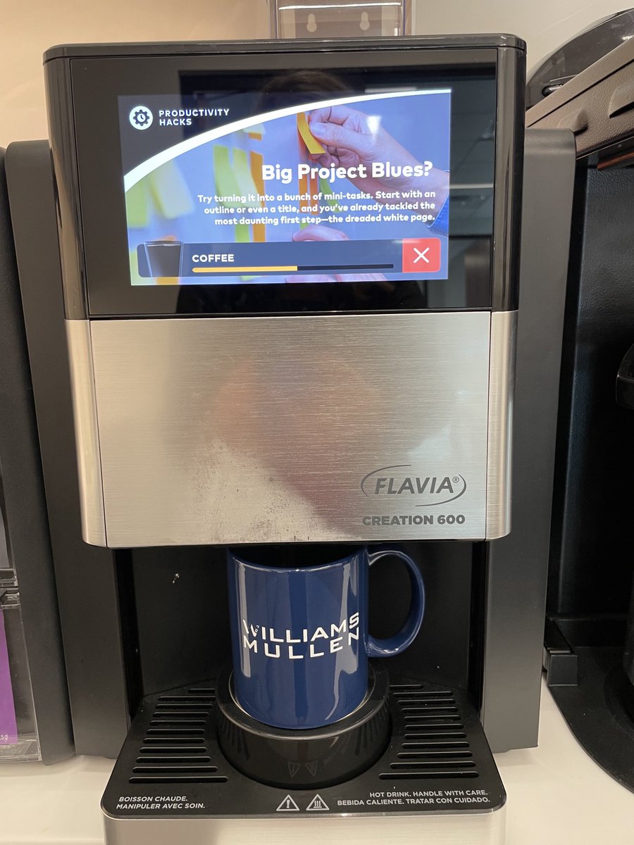 ValLong's tweet image. I’m not sure what I think about my office coffee maker providing productivity tips.
