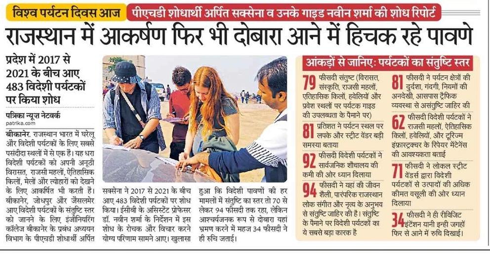 ECBikaner's tweet photo. इंजीनियरिंग कॉलेज बीकानेर के असिस्टेंट प्रोफेसर डॉ. नवीन शर्मा के निर्देशन में राजस्थान तकनीकी विश्विद्यालय कोटा से पीएचडी कर रहे शोधार्थी अर्पित सक्सेना का शोध प्रतिष्ठित राष्ट्रीय अखबार राजस्थान पत्रिका ने *बीकानेर* और *जयपुर* एडीशन में प्रमुखता से लीड खबर के साथ प्रकाशित किया। https://t.co/P56eMaVuK4
