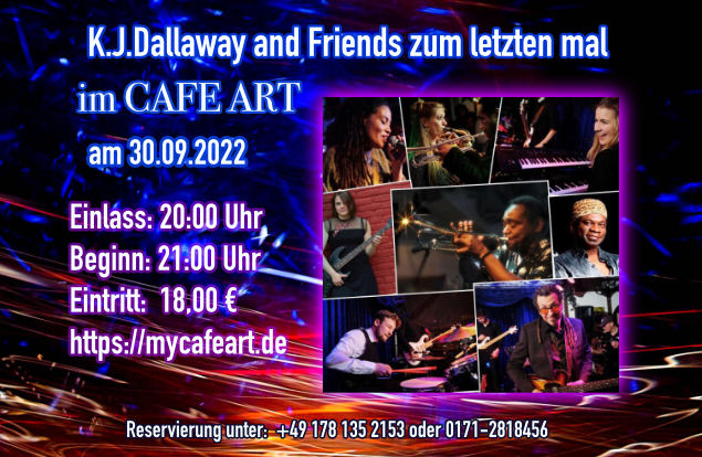Am 30.09.2022 #KJ_Dallaway and #Friends zum letzten mal im #Cafe_Art Einl.: 20:00 Uhr Eintritt 18.- € Kleinfeldweg 42,69190 #Walldorf mycafeart.de/veranstaltunge… #Wiesloch #StLeonRot #Dielheim #Heidelberg #Reilingen #Sandhausen #Hockenheim #Speyer #Musik #SAP reisen-travel.com