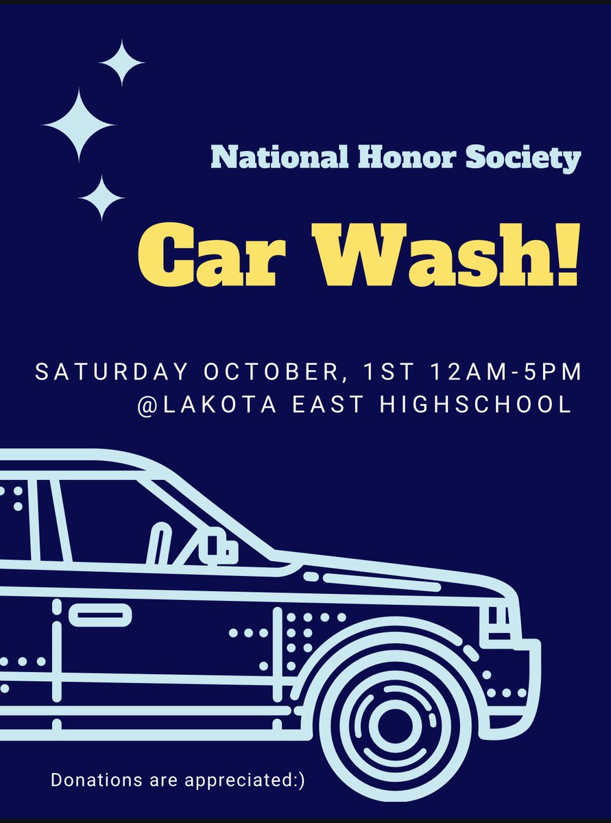 Lakota_EastNHS's tweet image. Can’t wait to see everyone this Saturday in the parent pickup lane! Donations are appreciated, but your wash is free! #NHS