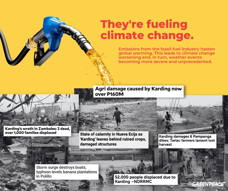 gpph's tweet photo. #YanAngClimateChange happening right in front of our eyes, yet the fossil fuel industry is getting off scot-free right under our noses.
As #COP27 draws near, the world must listen to climate-vulnerable communities and make big polluters PAY UP for loss and damage.
#KardingPH https://t.co/xajkxuTd0I