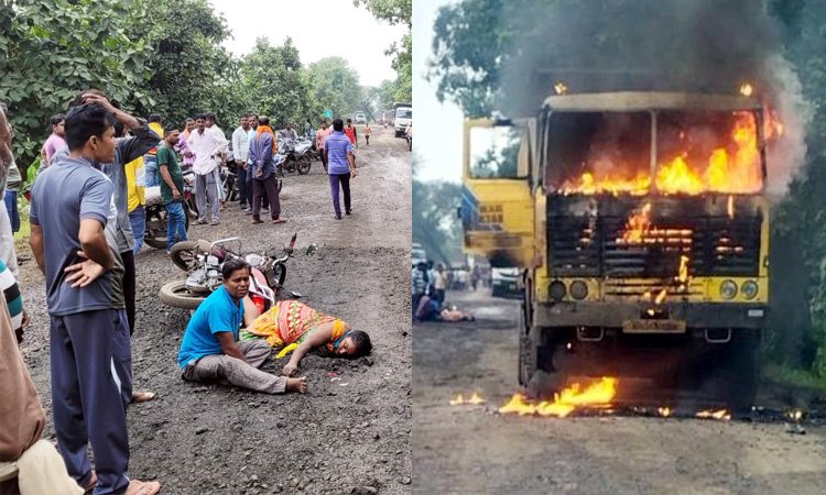 asmadavi1's tweet photo. सामान्य नागरिकांना होणाऱ्या अडचणीकडे प्रशासनाने कायम दुर्लक्ष केल्यास असे प्रकार घडतात.हेडरी ते एटापल्ली,एटापल्ली ते आलापल्ली,आलापल्ली ते आष्टी रस्त्यावर सूरजागड लोहखनिजाची वाहतूक करणाऱ्या अनेक ट्रक बेशिस्त पण चालवतात अनेका��ना आपला जीव मुठीत धरून प्रवास करावा लागतो. (1/3) 👇 https://t.co/cgx8L8fym1