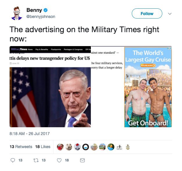 love when conservative podcaster benny johnson complained about seeing ads for a gay cruise without realizing that the ads were customized based on your search history