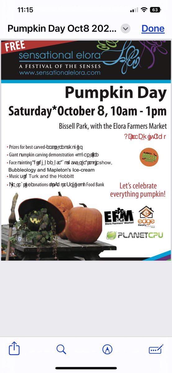 Sensational Elora’s Pumpkin Day is just around the corner🎃

A Free Family Event!

Saturday October 8, 10am-1pm at Bissell Park, with the Elora Farmers Market.

Thank you to our sponsors!
@elorafarmersmarket 
@edgerealty 
@planetcpu 

#elora #eloraon #monstermonthelora