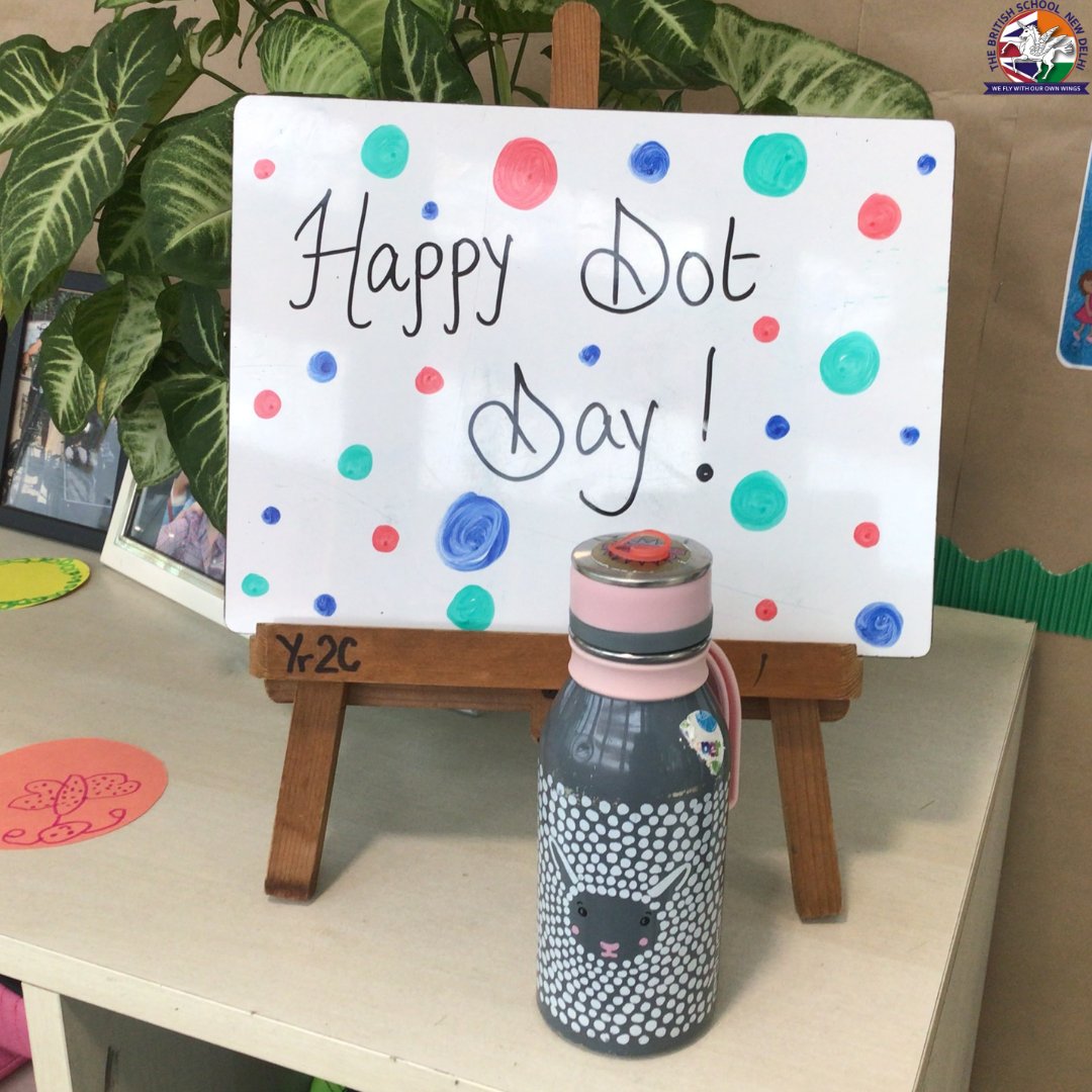 TBS_Delhi's tweet photo. Clothes, bags, socks and hair bands in a riot of colours quite literally dotted our corridors last week for International Dot Day – a day to celebrate The Dot by @peterhreynolds and its message about reflecting, risk taking and believing in oneself. Super fun! https://t.co/xzogbdWYh9