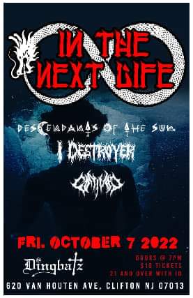 goddesofmusic87's tweet photo. Friday, October 7th at 11:00 p.m. #InTheNextLife #ITNL @InTheNextLife01 will be wrecking the stage with #decendentsofthesun , #idestroyer , & #conjuro at @DingbatzNJ 21+, tickets $10 and you can get advanced tickets from us here➡️https://t.co/V3sxttTKtJ https://t.co/sIFeKoj3rH