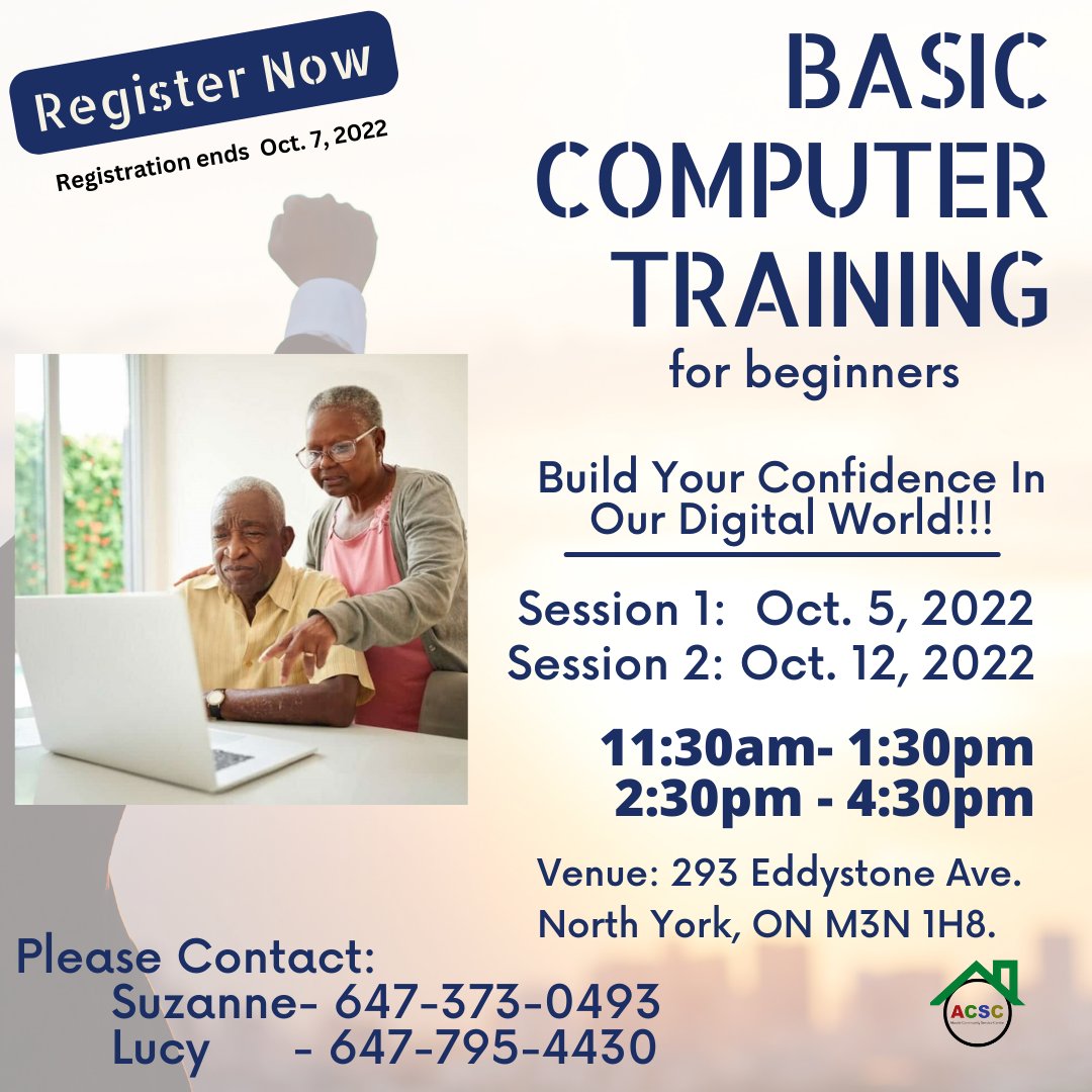 Abode Community Service Centre is hosting a Basic Computer Training for beginners.

The sessions involve building your confidence in the Digital World.

Register before October 7, 2022!!
