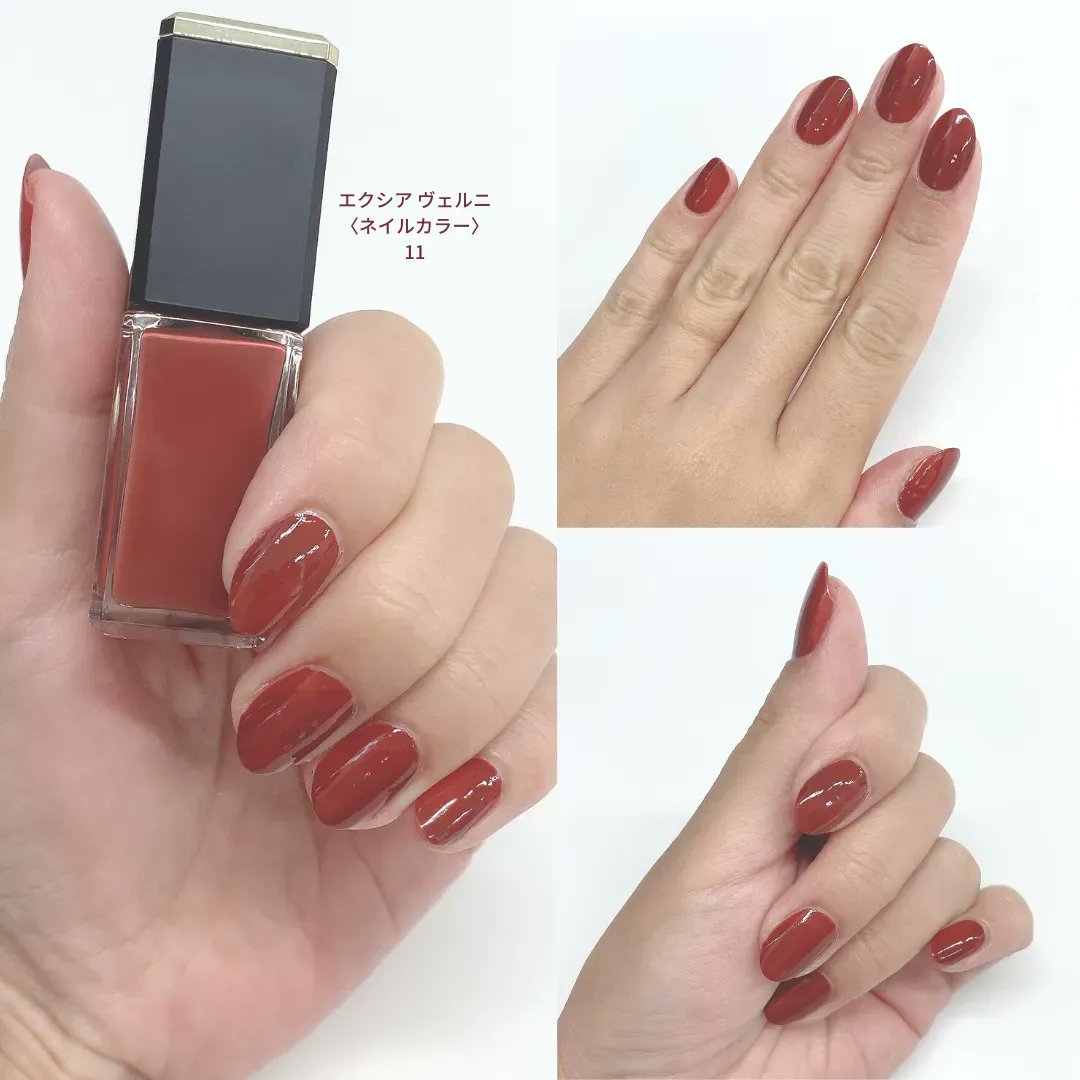 アルビオン Albion 公式 S Tweet エクシア 22 A W Makeup ヴェルニ ネイルカラー 11 深みのあるレッド 12 グレージュに細かいシルバーのラメ ひとぬりで 均一でなめらかな仕上がり 上質な指先を演出しますよ エクシアのコレクション 公式サイトでご覧